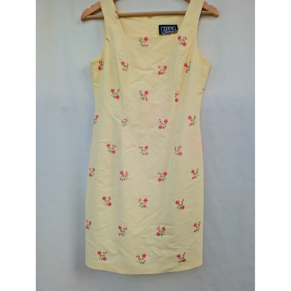 City Triangles Vintage Mini Dress Womens 5/6 Butter Yellow Floral Rom Com Brunch